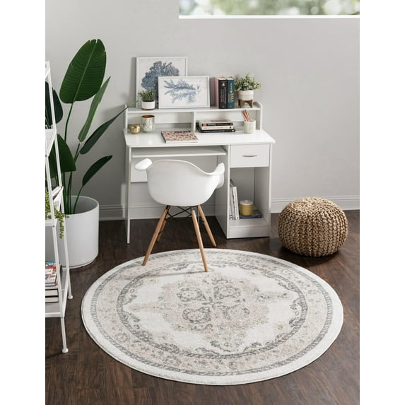 Unique Loom Parker Collection Area Rug - Merakli (5' Round Ivory/Black)