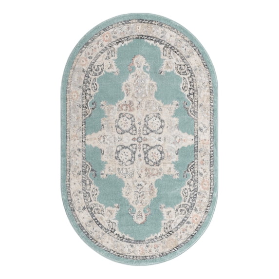 Unique Loom Parker Collection Area Rug - Merakli (5' x 8' Oval Aqua/Beige)