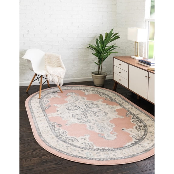 Unique Loom Parker Collection Area Rug - Merakli (5' x 8' Oval Rose/Gray)