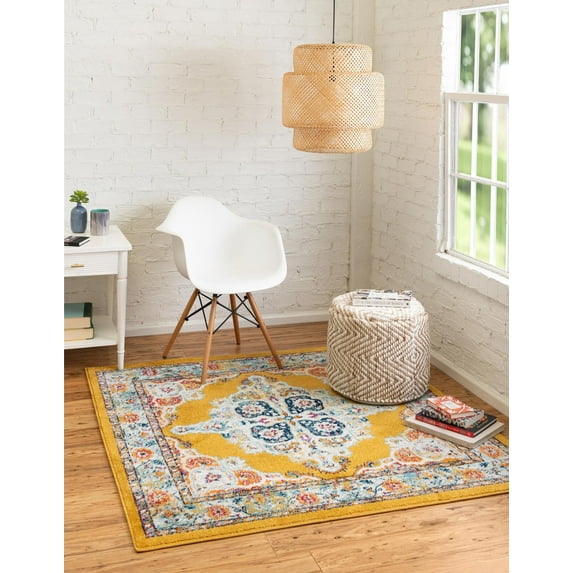 Unique Loom Parker Collection Area Rug - Merakli (7' 10" Square Yellow/Brown)