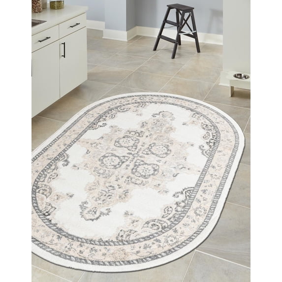 Unique Loom Parker Collection Area Rug - Merakli (7' 10" x 10' Oval Ivory/Black)