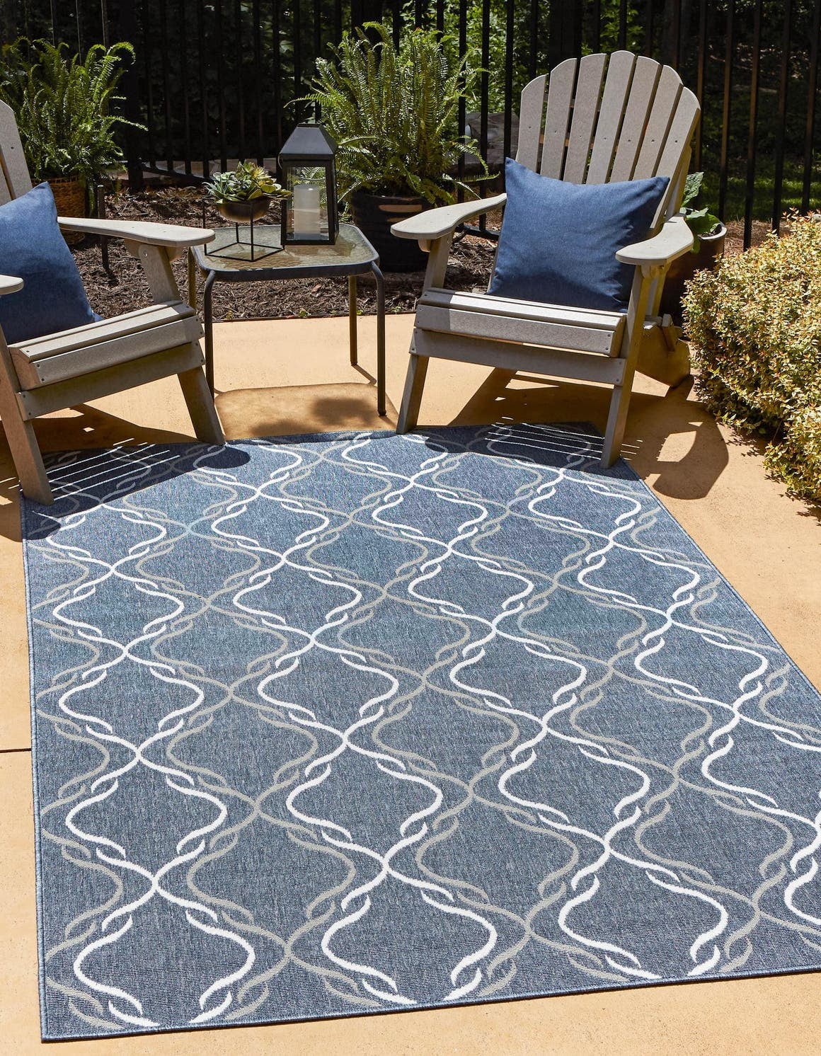Navy Blue Abstract Flat Woven Outdoor Rug 4' x 6'