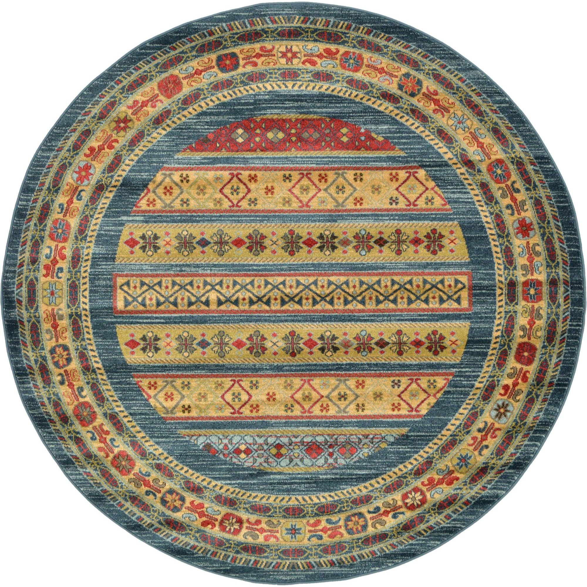 Unique Loom Pasadena Fars Rug Blue/Light Blue 6' 1" Round Striped