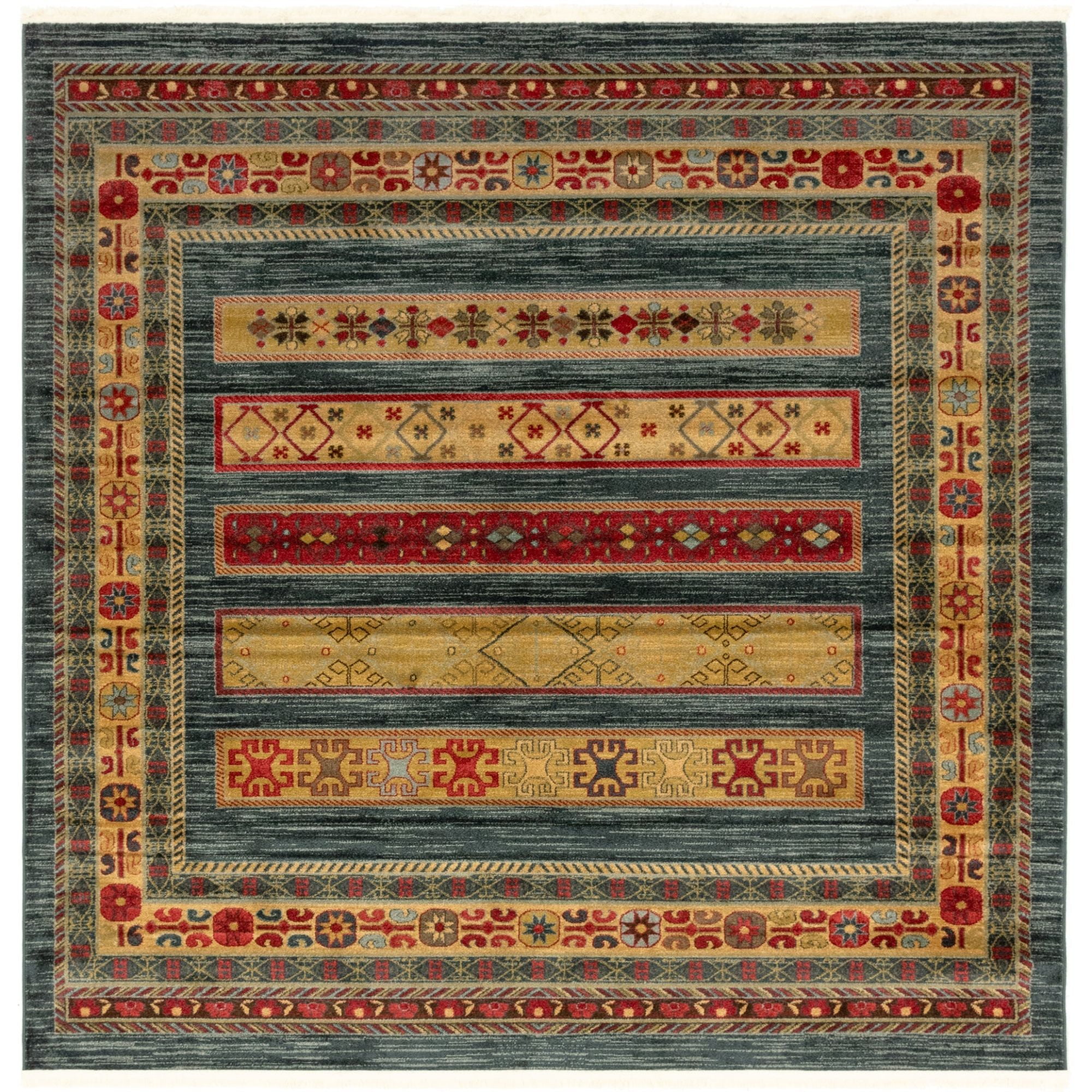 Unique Loom Pasadena Fars Rug Blue/Light Blue 8' Square Striped Modern