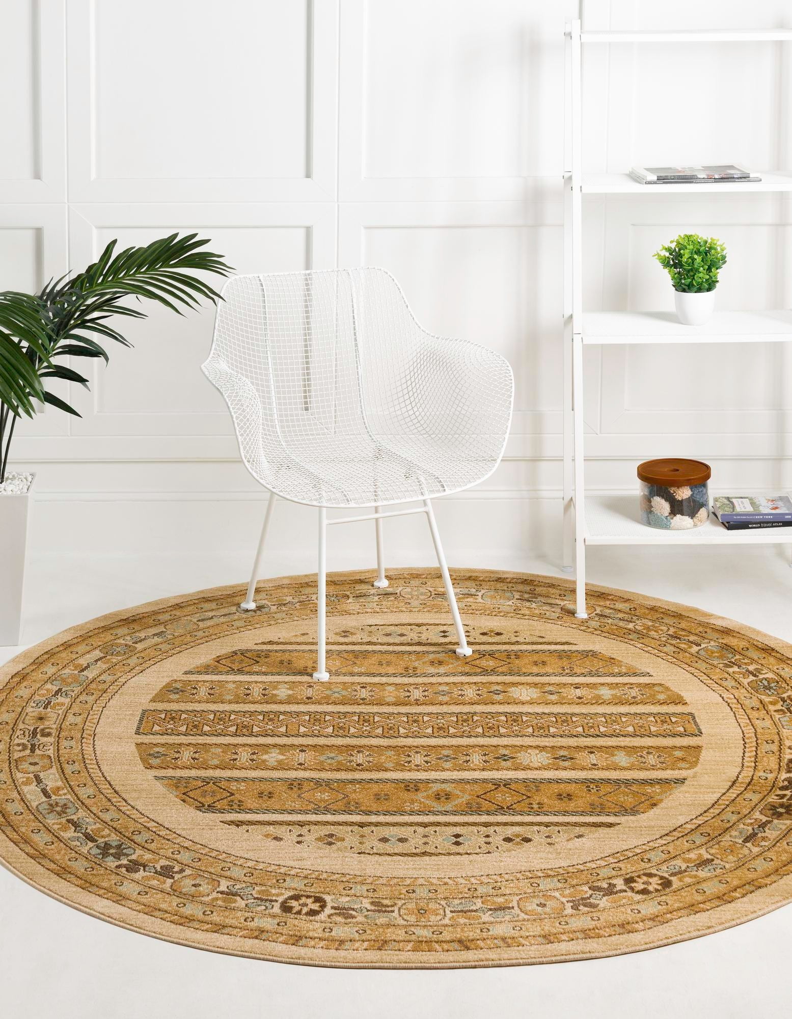 Unique Loom Pasadena Fars Rug Ivory/Cream 8' Round Striped Modern