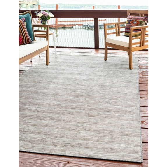 Unique Loom Patio Indoor/Outdoor Solid Rug Gray 7' 5" x 10' Rectangle Solid Perfect For Patio Deck Garage Entryway