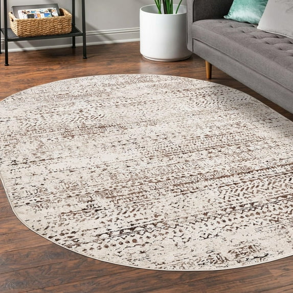 Unique Loom Hermitage Collection Area Rug - Pavilion (4' x 6' Oval Chocolate Brown/Beige)