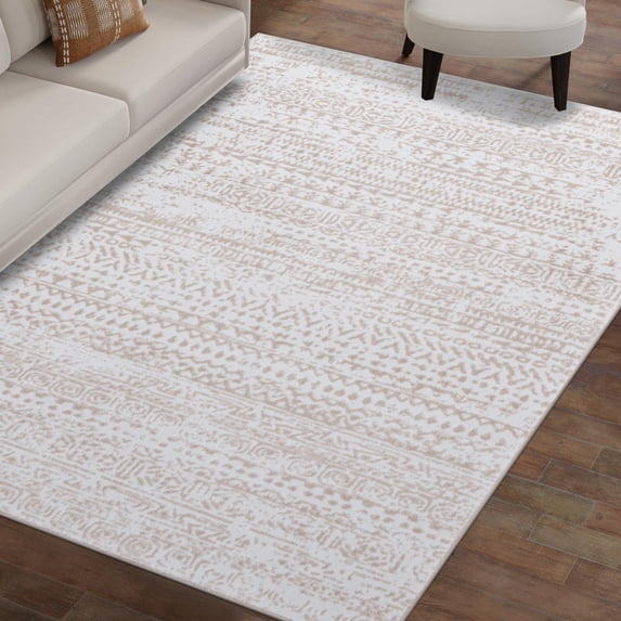 Unique Loom Hermitage Collection Area Rug - Pavilion (4' x 6' Rectangle Snow White/Beige)