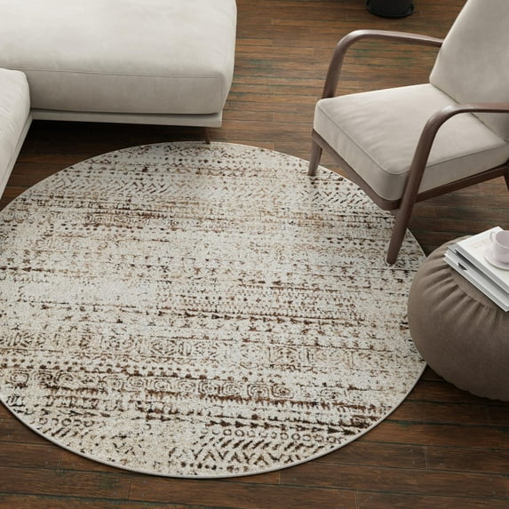 Unique Loom Hermitage Collection Area Rug - Pavilion (6' Round Chocolate Brown/Beige)