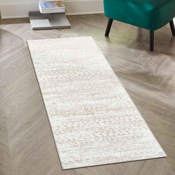 Unique Loom Hermitage Collection Area Rug - Pavilion (2' 6" x 14' Runner Snow White/Beige)