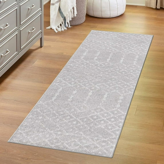 Unique Loom Paxon Trellis Collection Area Rug - Maeve (2' x 8' Runner Light Gray/Ivory)