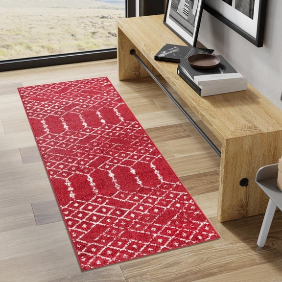 Unique Loom Paxon Trellis Collection Area Rug - Maeve (2' x 8' Runner Raspberry Pink/Ivory)