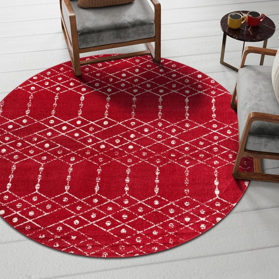 Unique Loom Paxon Trellis Collection Area Rug - Maeve (3' Round Raspberry Pink/Ivory)