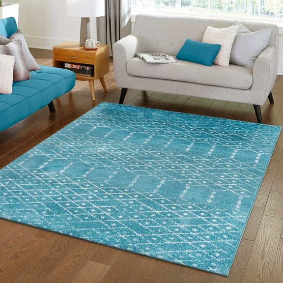 Unique Loom Paxon Trellis Collection Area Rug - Maeve (4' x 6' Rectangle Teal blue/Ivory)