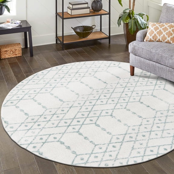 Unique Loom Paxon Trellis Collection Area Rug - Maeve (5' 3" Round Ivory Aqua/Ivory)