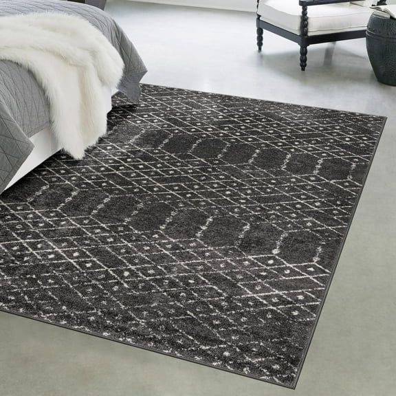 Unique Loom Paxon Trellis Collection Area Rug - Maeve (7' 10" x 10' Rectangle Charcoal Gray/Ivory)