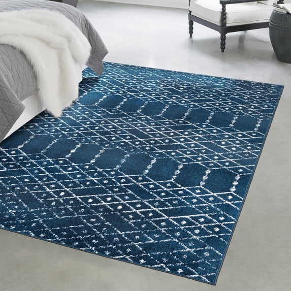 Unique Loom Paxon Trellis Collection Area Rug - Maeve (7' x 10' Rectangle Navy Blue/Ivory)
