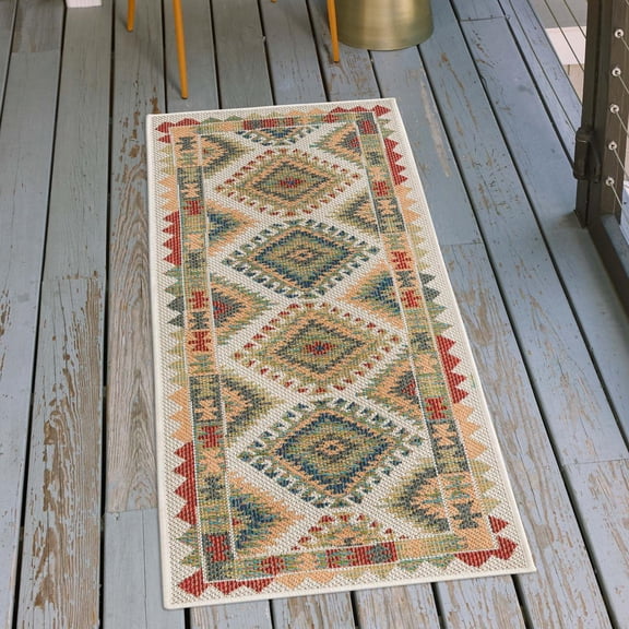 Unique Loom Baja Outdoor Collection Area Rug - Paz (2' x 4' Runner Ivory/Burgundy)