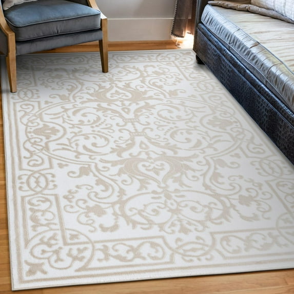 Unique Loom Hermitage Collection Area Rug - Peacock (9' x 12' Rectangle Snow White/Black)