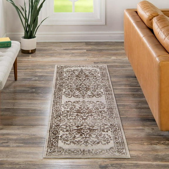 Unique Loom Hermitage Collection Area Rug - Peacock (2' x 6' Runner Chocolate Brown/Black)