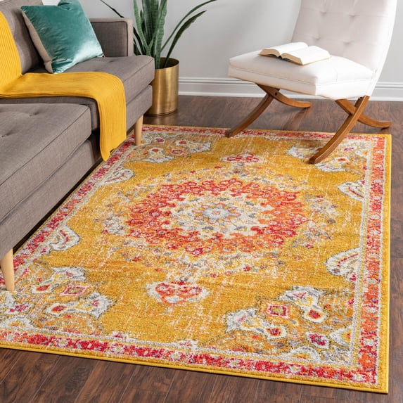 Unique Loom Penrose Collection Area Rug - Alexis (3' 3" x 5' 3" Rectangle Gold/Gray)