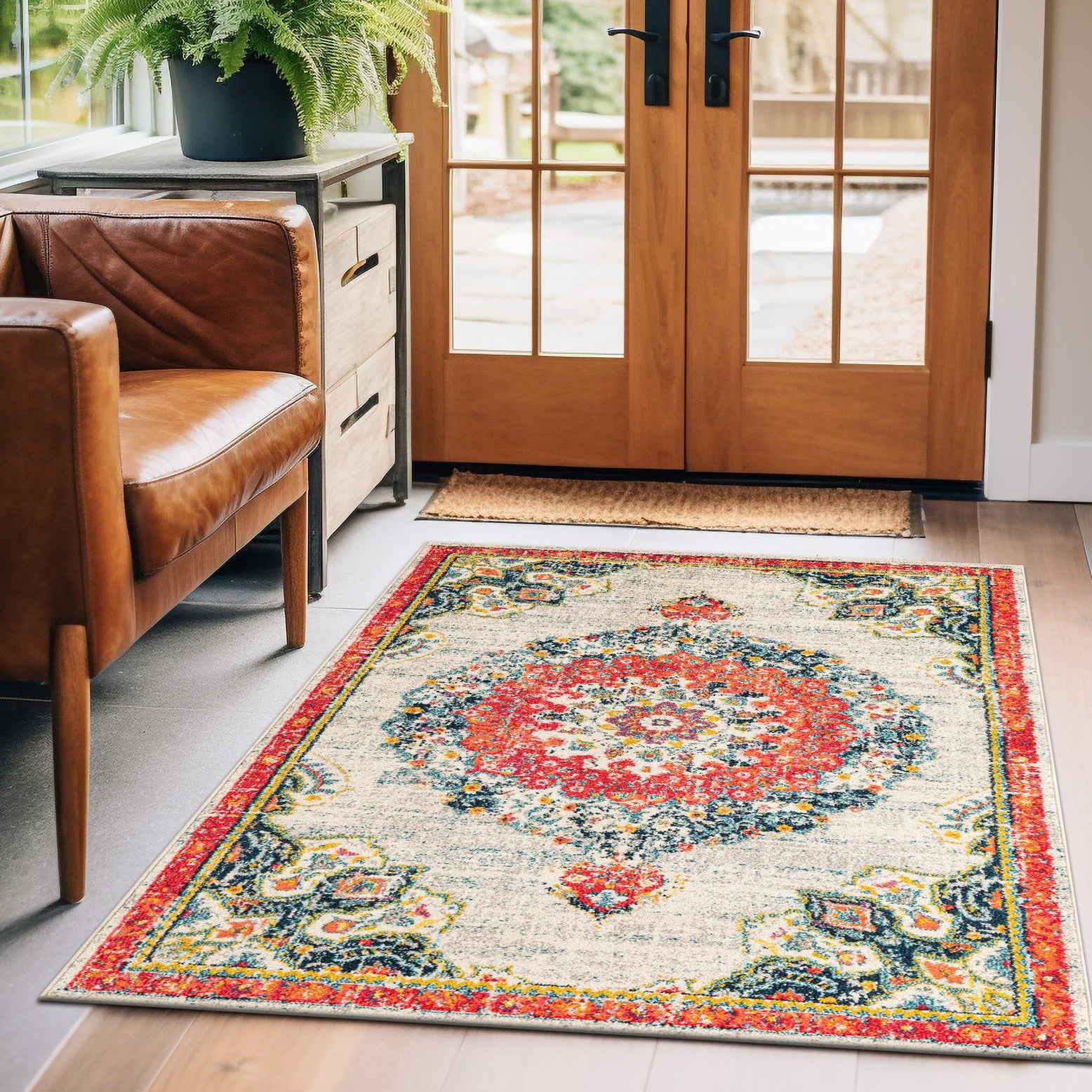 Ivory Medallion 3' x 5' Synthetic Indoor Area Rug