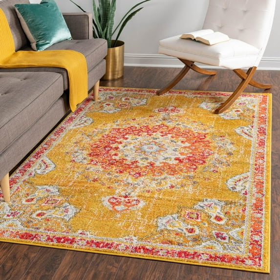 Unique Loom Penrose Collection Area Rug - Alexis (5' 1" x 8' Rectangle Gold/Gray)