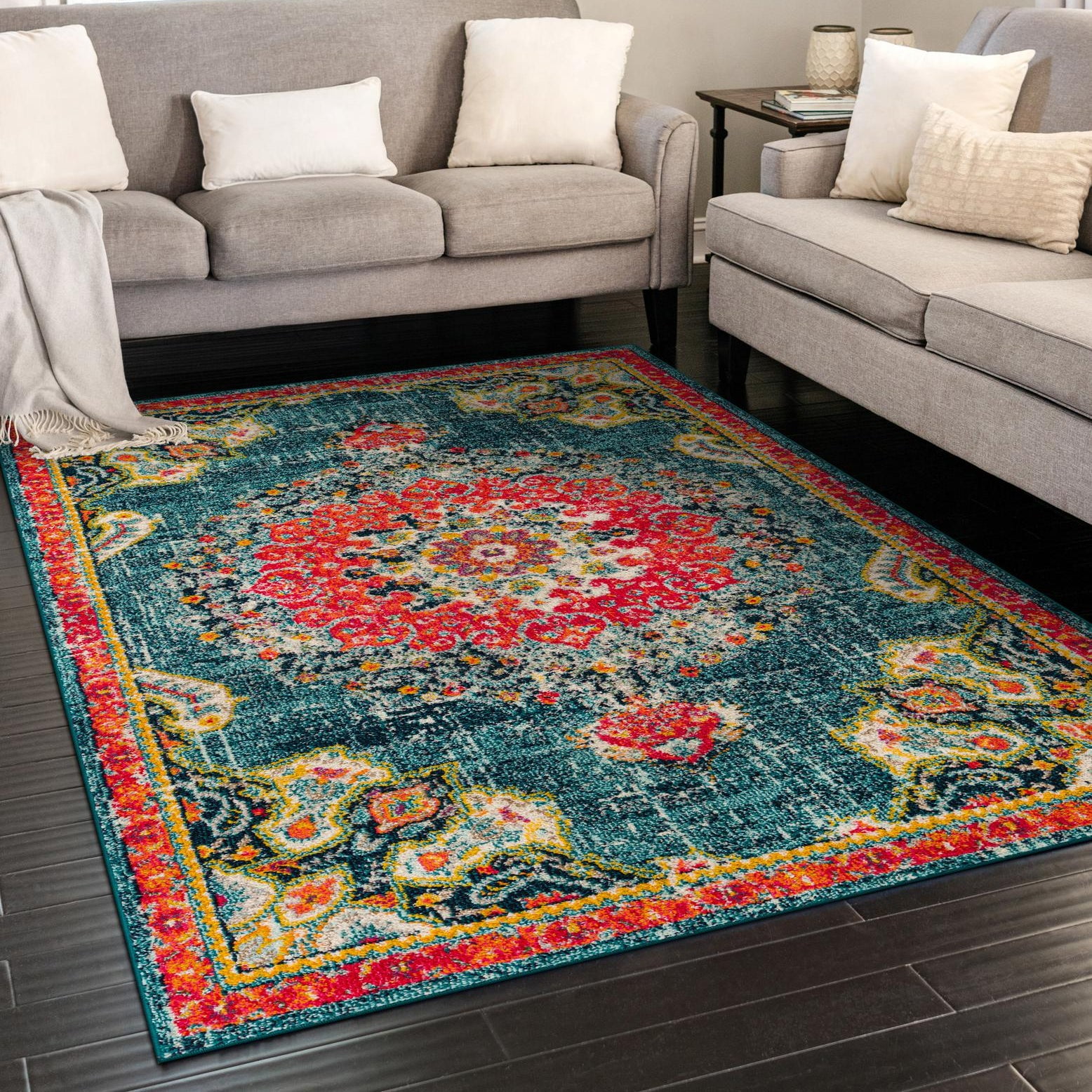 Mid-Century Abstract Geometric Blue Wool 8x10 Area Rug