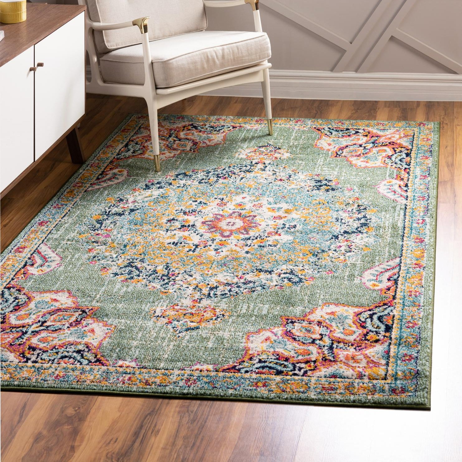 Alexis Green and Multicolor Medallion Synthetic 8' x 10' Area Rug