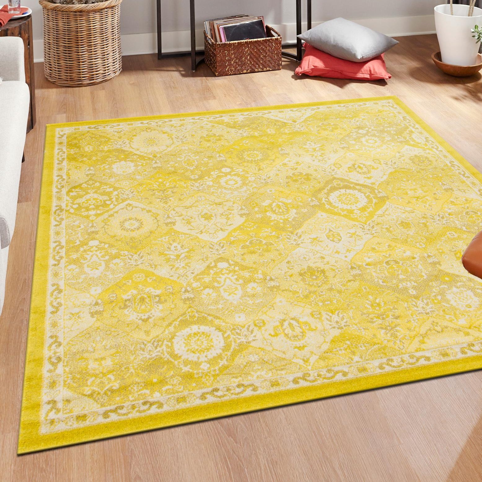 Photo inspiration: Fresh Look at Unique Loom Penrose Collection Area Rug Blake 8 Square Yellow