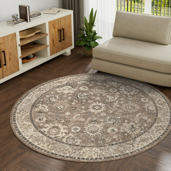 Unique Loom Penrose Collection Area Rug - Krystle (6' 1" Round Beige Brown/Ivory)