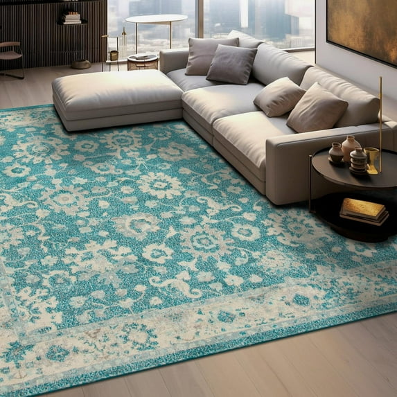 Unique Loom Penrose Collection Area Rug - Krystle (8' Square Turquoise/Beige)