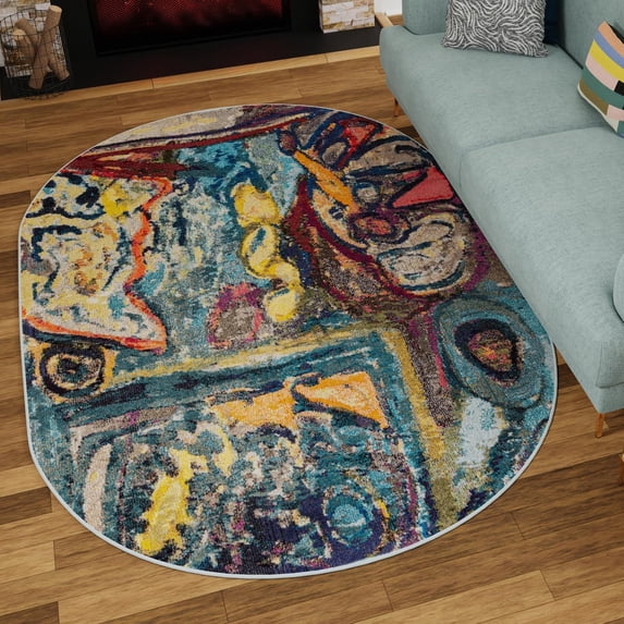 Unique Loom Haerfest Collection Area Rug - Peru (2' 2" x 3' 1" Oval Multi/Blue)