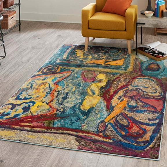Unique Loom Haerfest Collection Area Rug - Peru (6' 1" x 9' Rectangle Multi/Blue)