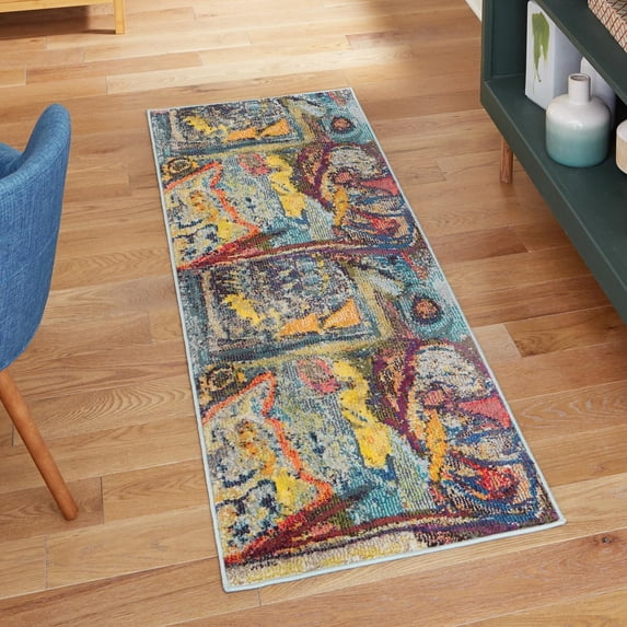 Unique Loom Haerfest Collection Area Rug - Peru (2' x 6' Runner Multi/Blue)