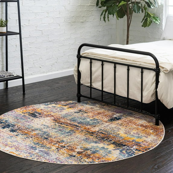 Unique Loom Budapest Collection Area Rug - Pest (3' 7" Round Multi/Blue)