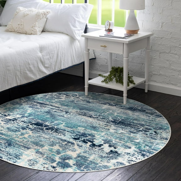 Unique Loom Budapest Collection Area Rug - Pest (5' 1" Round Blue/Gray)