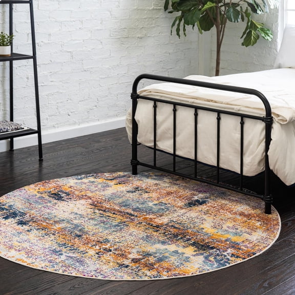 Unique Loom Budapest Collection Area Rug - Pest (5' 1" Round Multi/Blue)