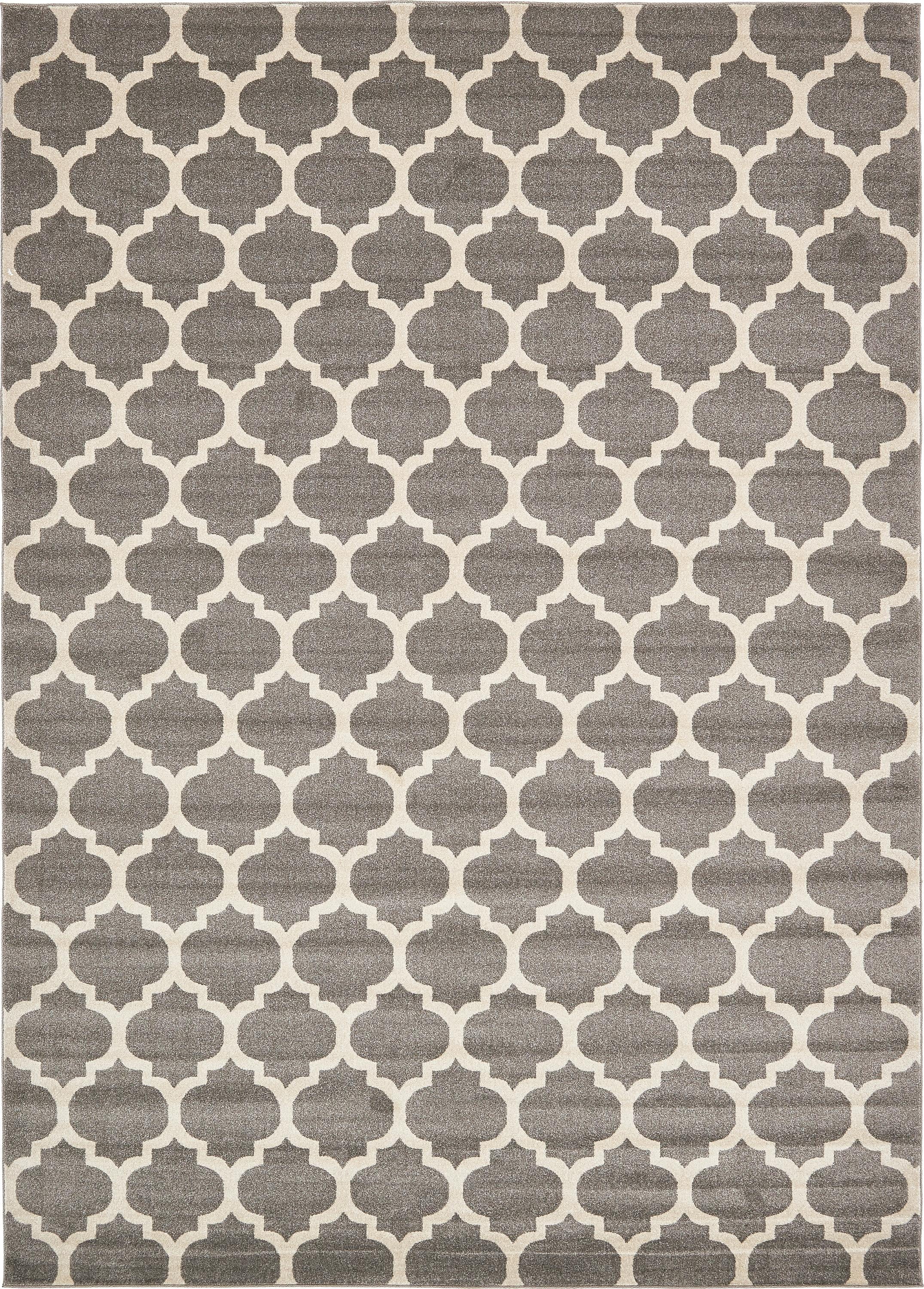 Dark Gray and Beige Trellis Synthetic Area Rug