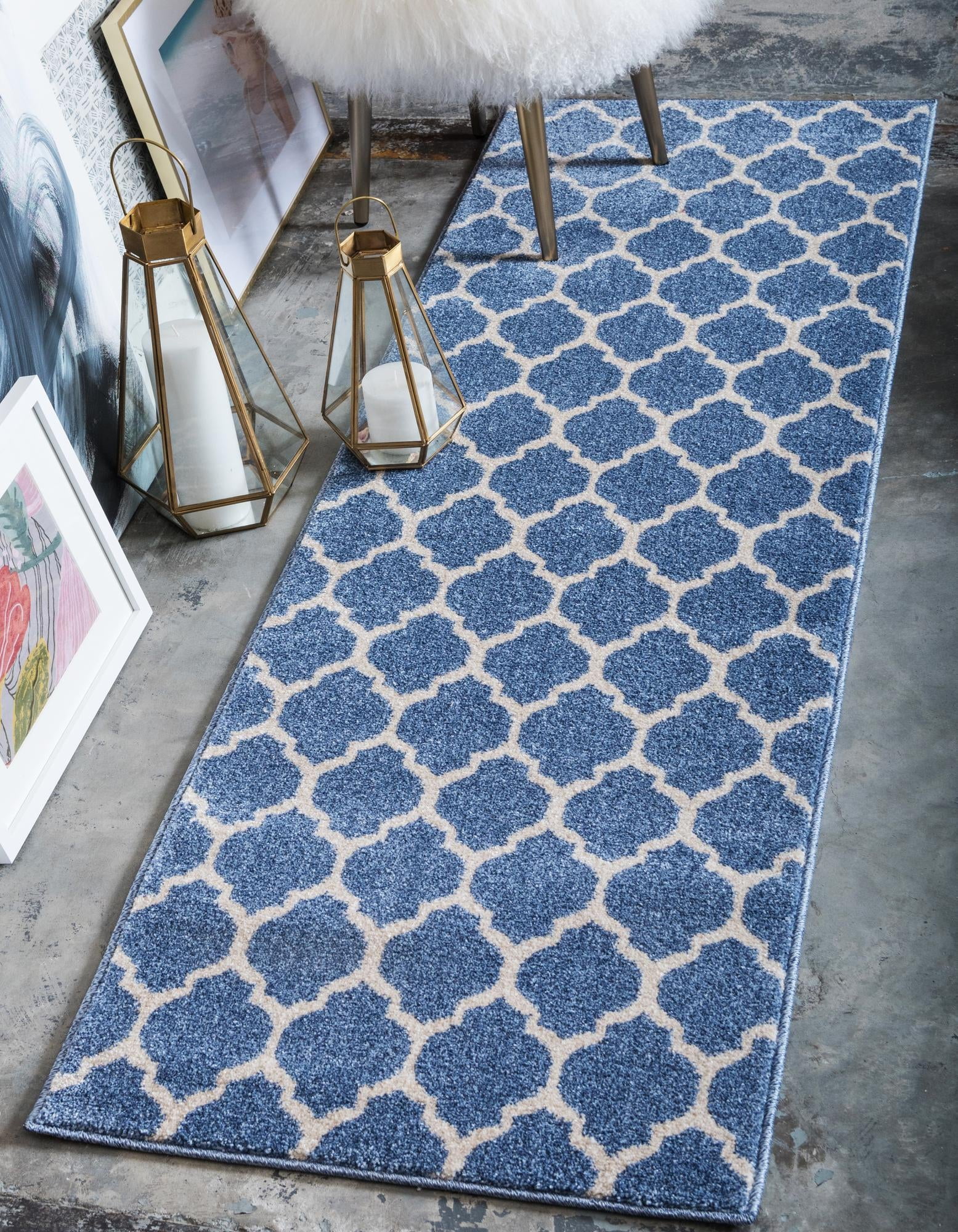 Unique Loom Philadelphia Trellis Rug Light Blue/Beige 2' x 6' 1" Runner