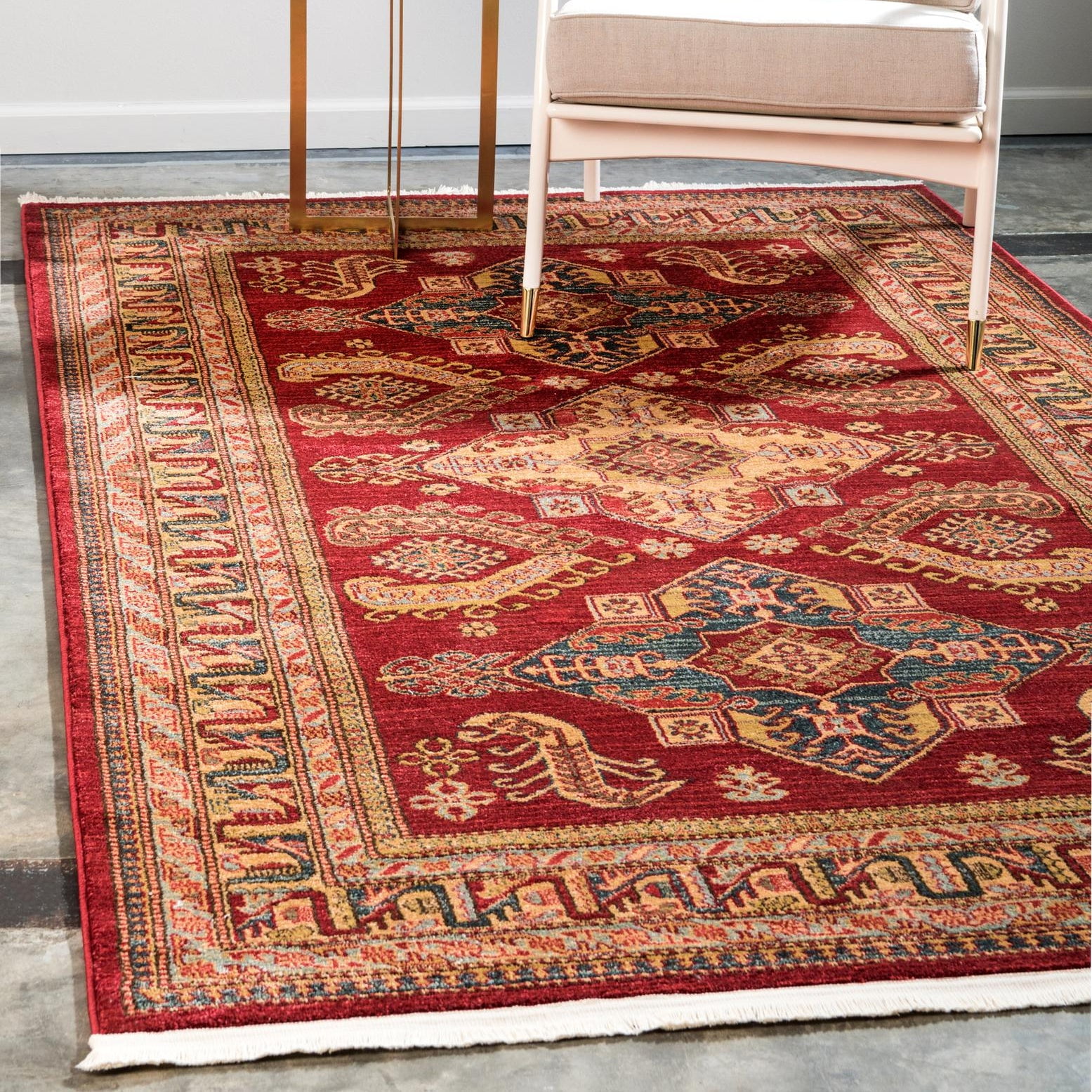 Red Synthetic Stain-Resistant Geometric Area Rug 5' x 8'