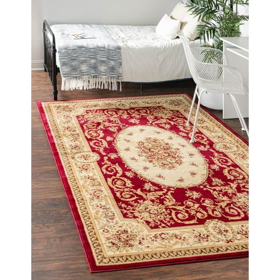 Unique Loom Phillipe Versailles Rug Red/Cream 7' 10" x 11' Rectangle Floral French Perfect For Living Room Bed Room Dining Room Office