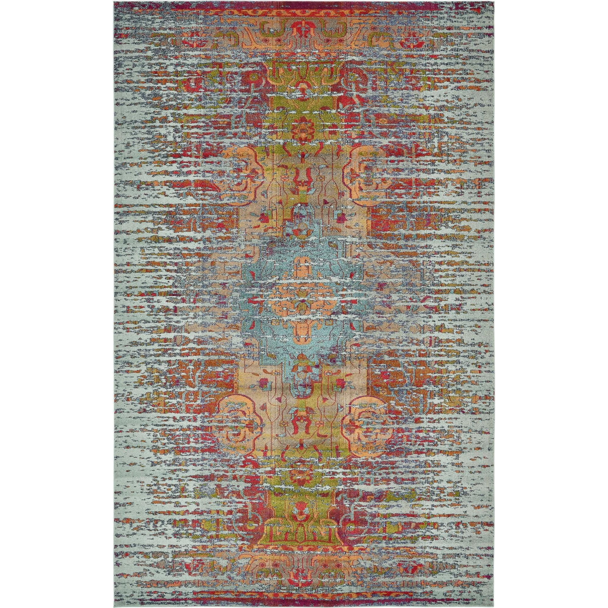 Blue Red Office Rug 10.5' x 16.25' Blue and Red Contemporary Rectangular Area Throw Rug ...