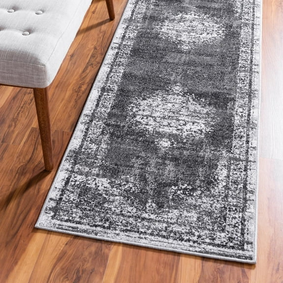 Unique Loom Lucerne Collection Area Rug - Pilatus (2' x 6' 1" Runner Gray/Black)