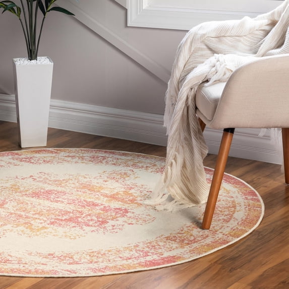 Unique Loom Lucerne Collection Area Rug - Pilatus (5' 3" Round Ivory/Gold)