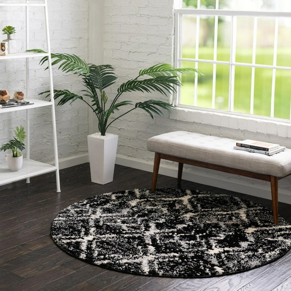 Unique Loom Tucson Collection Area Rug - Pima (3' Round Black/Ivory)