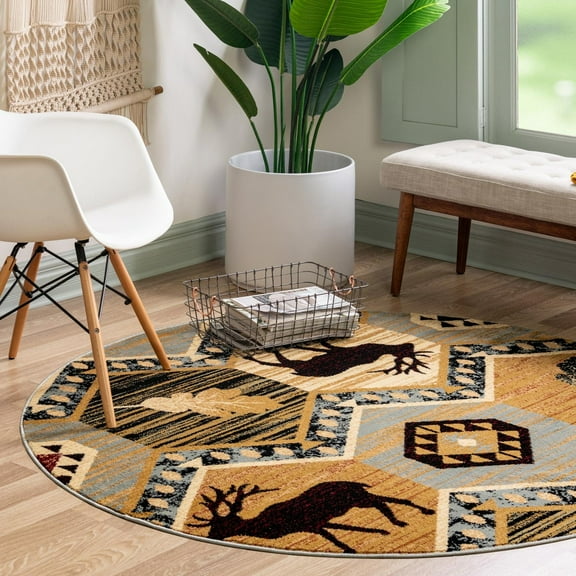 Unique Loom Pioneer Collection Area Rug - Billings (4' 1" Round Blue/Beige)