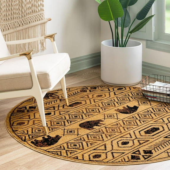 Unique Loom Pioneer Collection Area Rug - Yellowstone (4' 1" Round Cedar/Black)