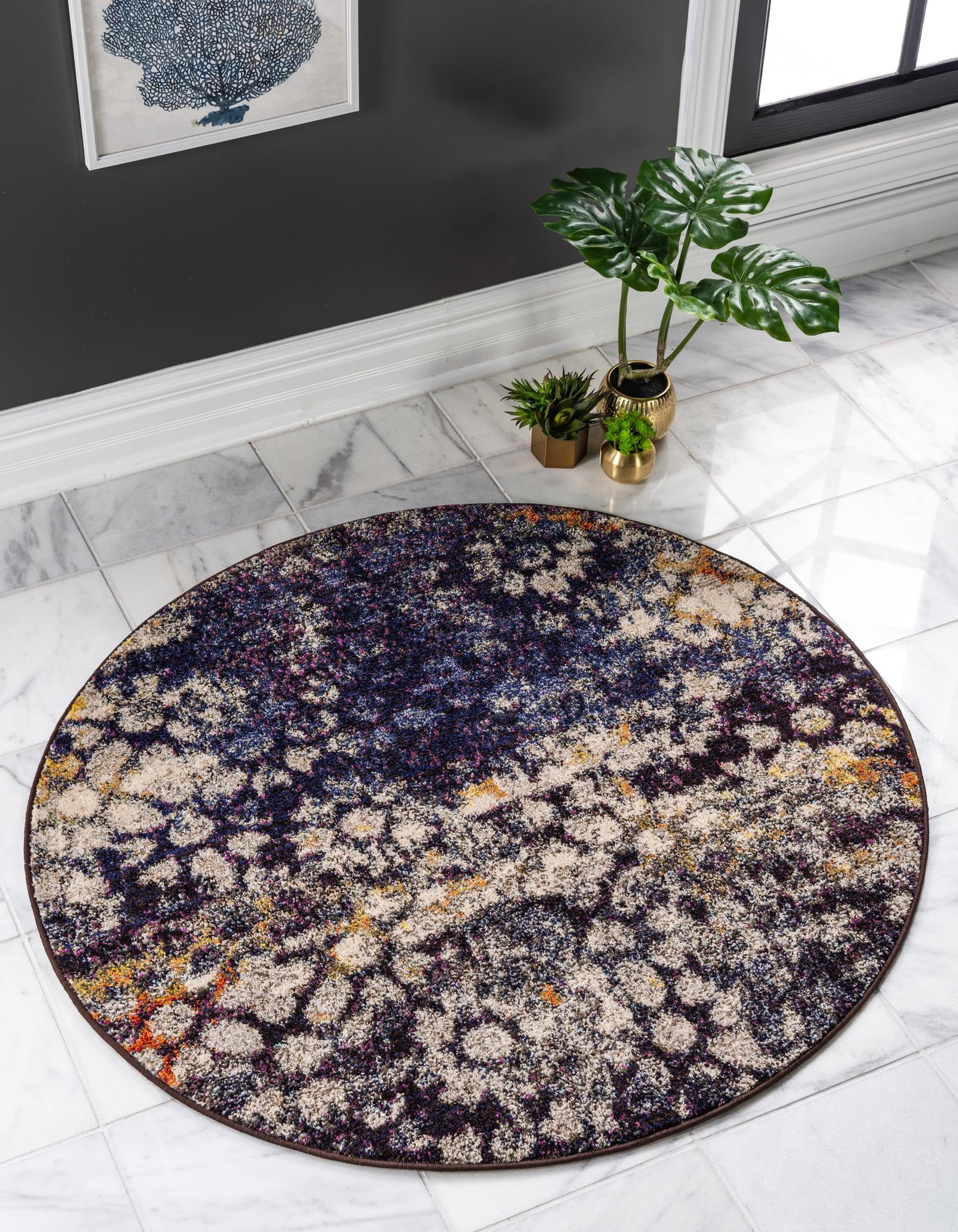 Unique Loom Pollock Vita Rug Navy Blue/Blue 8' Round Abstract