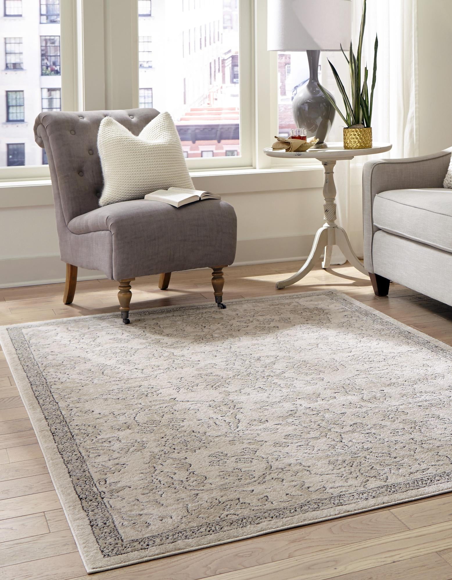 Ivory Geometric Easy-Care Synthetic Indoor Rug 10'x14'